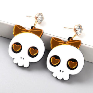 Halloween Mirror Bowknot Ghost Acrylic Earrings 