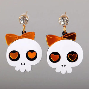 Halloween Mirror Bowknot Ghost Acrylic Earrings 