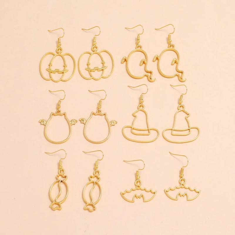 Halloween Earrings Pumpkin Ghost Bat Dangle Hollowed Stud For Women Costume