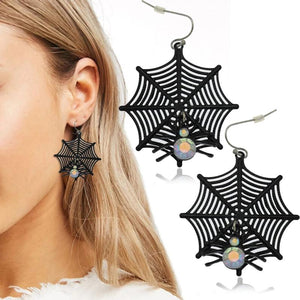 Cobweb Pendant Earrings Halloween Jewelry Goth Punk Ear Studs