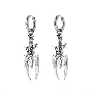 Gothic Skull Dagger Earrings Silver Halloween Jewelry