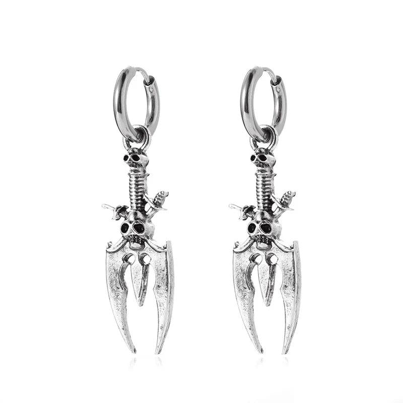 Gothic Skull Dagger Earrings Silver Halloween Jewelry