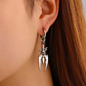 Gothic Skull Dagger Earrings Silver Halloween Jewelry