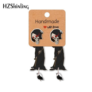 Halloween Grim Reaper Acrylic Clip Stud Earrings