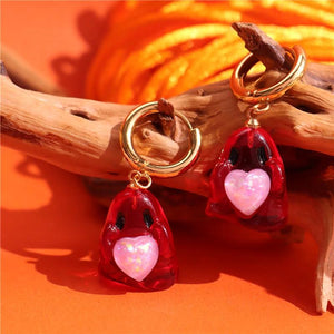 Halloween Elf Ghost Resin Drop Earrings Heart Pendant Jewelry