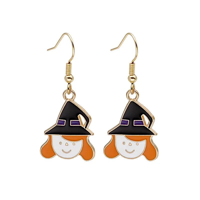 Halloween Witch Charm Earring Pumpkin Drop Hook Haunted House