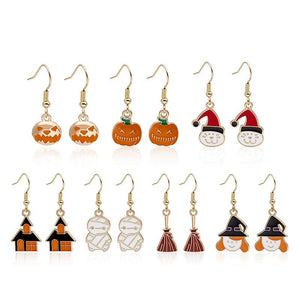 Halloween Witch Charm Earring Pumpkin Drop Hook Haunted House