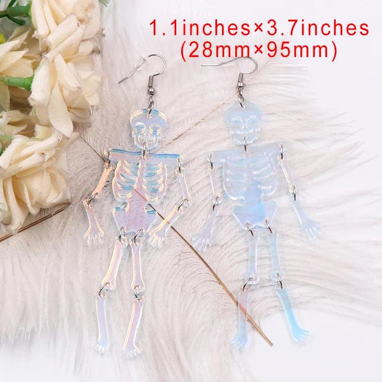 Skeleton Iridescent Halloween Acrylic Earrings Stainless Steel Jewelry