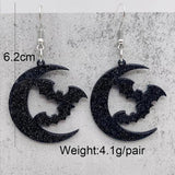 Halloween Moon & Bat Earrings - Witchy Goth Jewelry