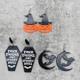 Halloween Moon & Bat Earrings - Witchy Goth Jewelry
