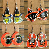 Red Acrylic Moon Cat Skull Skeleton Witch Hat Earrings Halloween