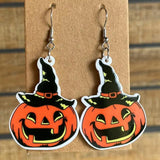 Red Acrylic Moon Cat Skull Skeleton Witch Hat Earrings Halloween