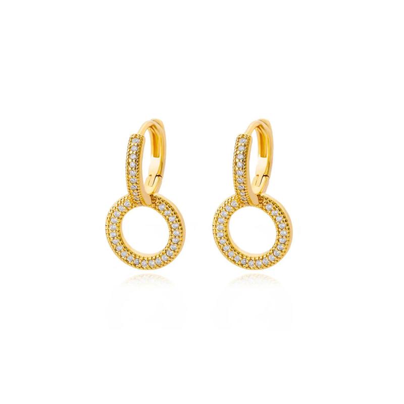Zircon Circle Drop Earrings Stainless Steel Round Pendant Earring