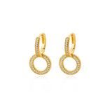 Zircon Circle Drop Earrings Stainless Steel Round Pendant Earring