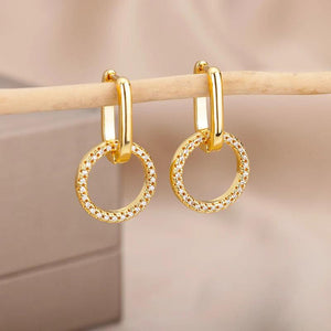 Zircon Circle Drop Earrings Stainless Steel Round Pendant Earring