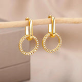 Zircon Circle Drop Earrings Stainless Steel Round Pendant Earring