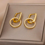 Zircon Circle Drop Earrings Stainless Steel Round Pendant Earring