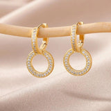 Zircon Circle Drop Earrings Stainless Steel Round Pendant Earring