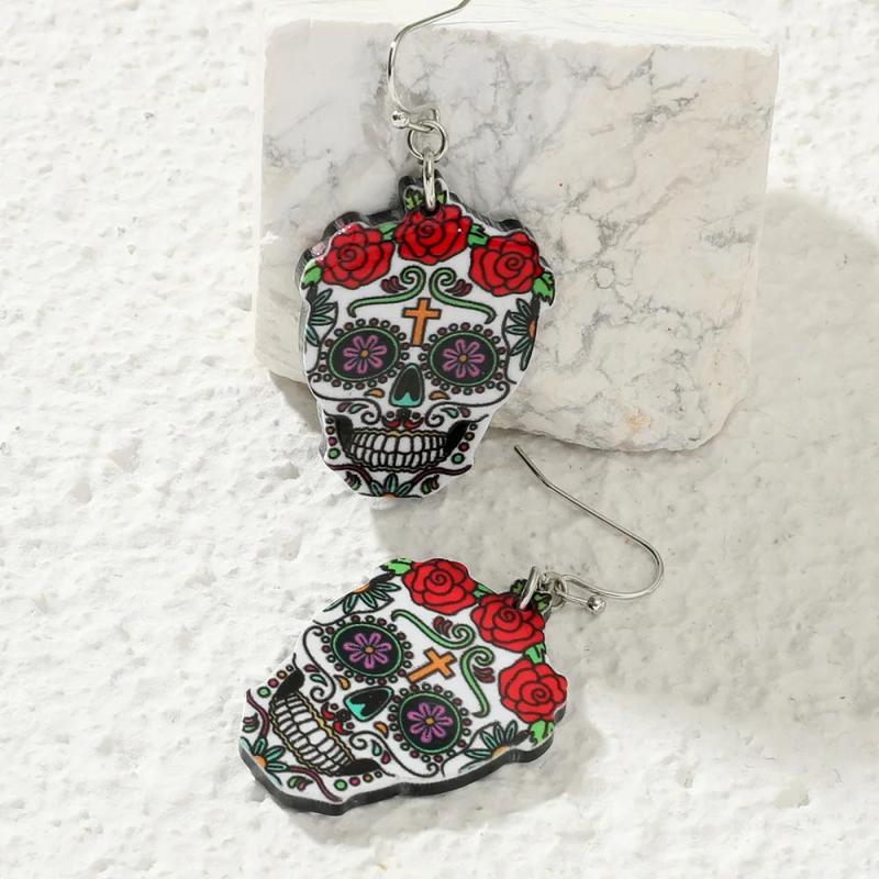 Exaggeration Spider Skull Drop Earrings Funny Hhost Bat Halloween Gift