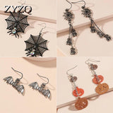 Exaggeration Spider Skull Drop Earrings Funny Hhost Bat Halloween Gift