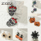 Exaggeration Spider Skull Drop Earrings Funny Hhost Bat Halloween Gift
