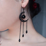 Gothic Fish Scale Dangle Earrings Moon Tassel Vintage Jewelry