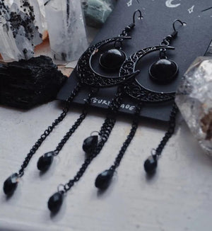 Gothic Fish Scale Dangle Earrings Moon Tassel Vintage Jewelry
