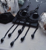 Gothic Fish Scale Dangle Earrings Moon Tassel Vintage Jewelry