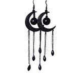 Gothic Fish Scale Dangle Earrings Moon Tassel Vintage Jewelry