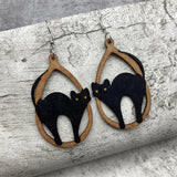 Halloween Cat Drop Earring Wood Charm Hook Piercing Women Jewelry