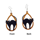 Halloween Cat Drop Earring Wood Charm Hook Piercing Women Jewelry