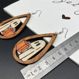 Halloween Cat Drop Earring Wood Charm Hook Piercing Women Jewelry