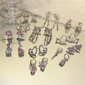 Vintage Goth Heart Drop Earrings Grunge Punk Y2k Fairy Jewelry