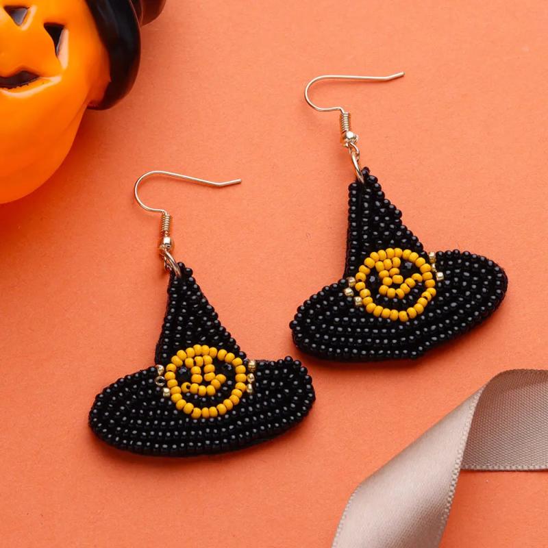 Halloween Pumpkin Witch Hat Dangle Earrings