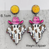Faux Drusy Wood Ghost Dangle Earrings Cowgirl Hat Mushroom Halloween Jewelry