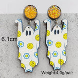 Faux Drusy Wood Ghost Dangle Earrings Cowgirl Hat Mushroom Halloween Jewelry