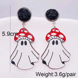 Faux Drusy Wood Ghost Dangle Earrings Cowgirl Hat Mushroom Halloween Jewelry