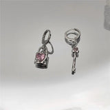 Korea Goth Pink Crystal Peach Heart Bow Earrings For Egirl Y2k