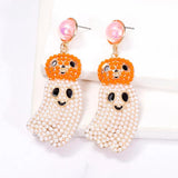 Boho Seed Beads Ghost Pumpkin Dangle Earrings Halloween