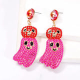 Boho Seed Beads Ghost Pumpkin Dangle Earrings Halloween