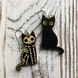 Skeleton Cat Wood Earrings Halloween Accessories