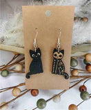 Skeleton Cat Wood Earrings Halloween Accessories