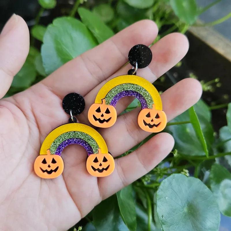 Halloween Jewelry Glitter Skull Pumpkin Dangle Earrings Fun Party Gift