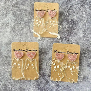 Funny Cat Acrylic Earrings for Women Witchcraft Gothic Halloween
