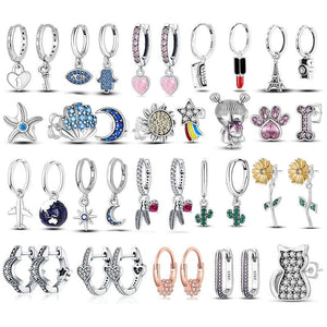 925 Silver Butterfly Flower Earrings Star Moon Tassel Studs