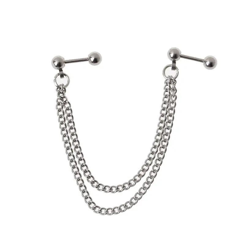 F19D Double-layer Ear Bone Chain Cartilage Hoop Earrings