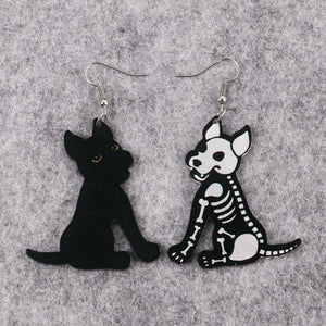 Halloween Asymmetric Skull Earrings Funny Animal Drop Earring