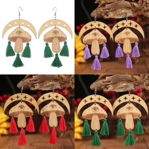 Crescent Moon Evil Eye Mushroom Chandelier Earrings for Women