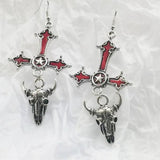 Gothic Cross Earrings Halloween Gift Red Drop Sheepshead Pentagram