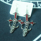 Gothic Cross Earrings Halloween Gift Red Drop Sheepshead Pentagram
